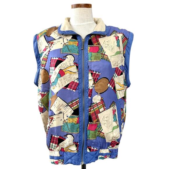 NWT Vintage 90s Silk Statement Bomber Convertible Vest Geometric Patchwork S - Picture 13 of 16